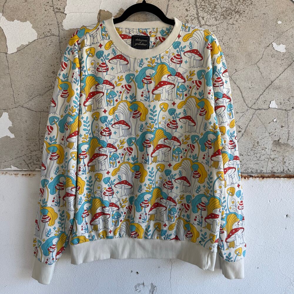 Mushroom Sweatshirt Delusions of Grandeur Womens L Whimsical Naturecore Pullover